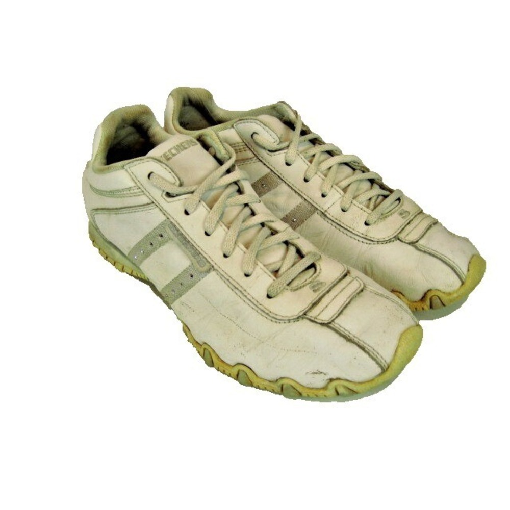 Skechers Womens White Leather Bling Walking Athletic Sneakers Shoes 21574 sz 7.5